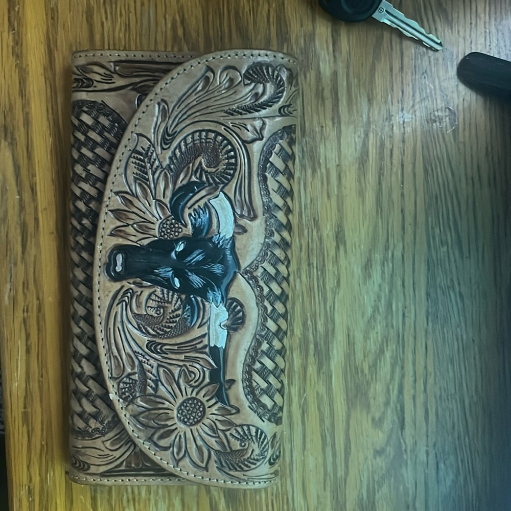 Myra Bag Tan and Black Embossed Wallet
